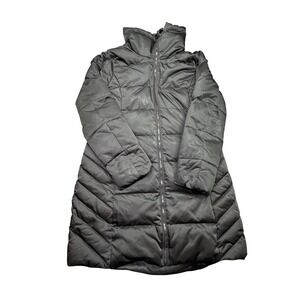 T Tahari Chevron Puffer Jacket Womens XL Black Warm Quilted Full Zip Long Sleeve